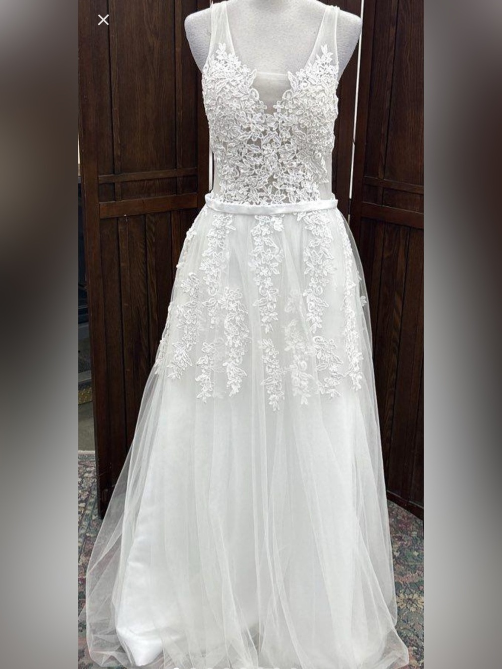 Illusion Neckline & Back, Lace Appliqué Tulle Wedding Dress-White